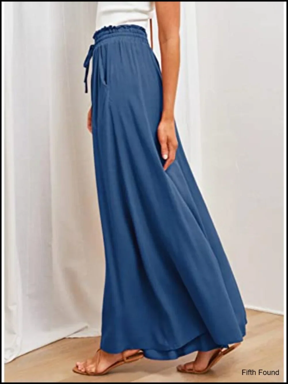 Casual Elastic Waist Wide Leg Pants with Pockets